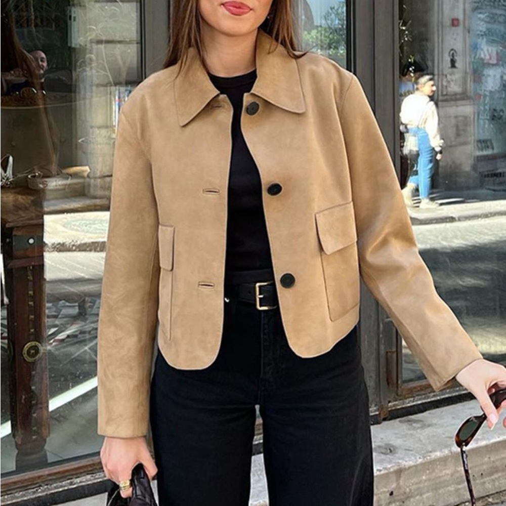 Commense Suede Soft Button Lapel Jacket